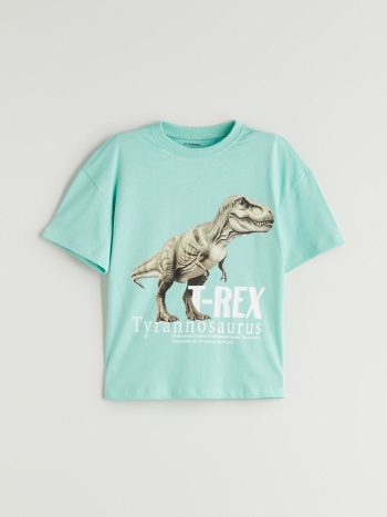 LCW Kids Turquoise Dinosaur Print Boys T-Shirt and Shorts Set