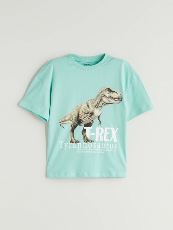 LCW Kids Turquoise Dinosaur Print Boys T-Shirt and Shorts Set