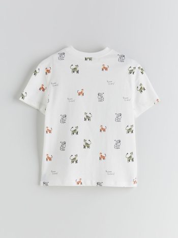 LCW Kids Ecru Printed Crew Neck T-Shirt for Boys