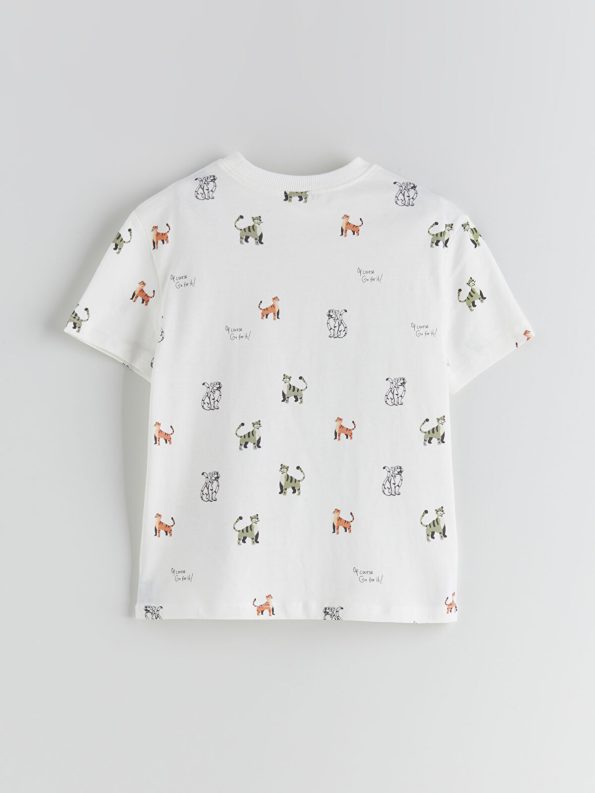 LCW Kids Ecru Printed Crew Neck T-Shirt for Boys