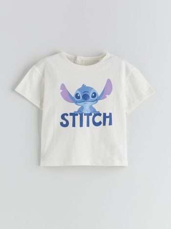 LCW Baby Cream Lilo & Stitch Printed Boys' T-Shirt and Shorts Set