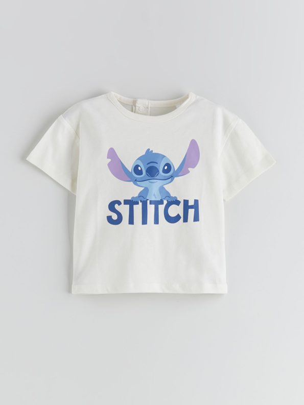 LCW Baby Cream Lilo & Stitch Printed Boys' T-Shirt and Shorts Set