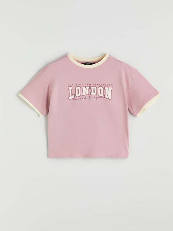 LCW Kids Pink Crew Neck London Print T-Shirt and Shorts Set
