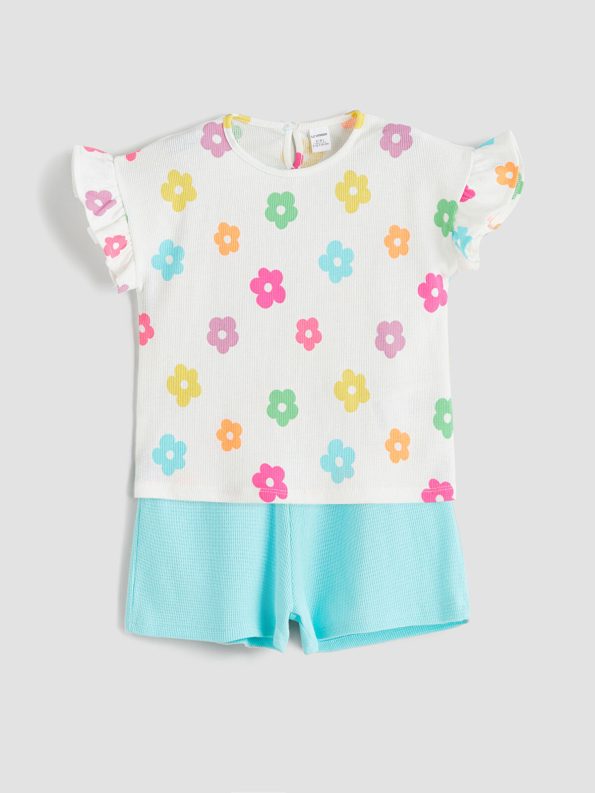 LCW Kids Floral Blouse and Shorts Set for Girls