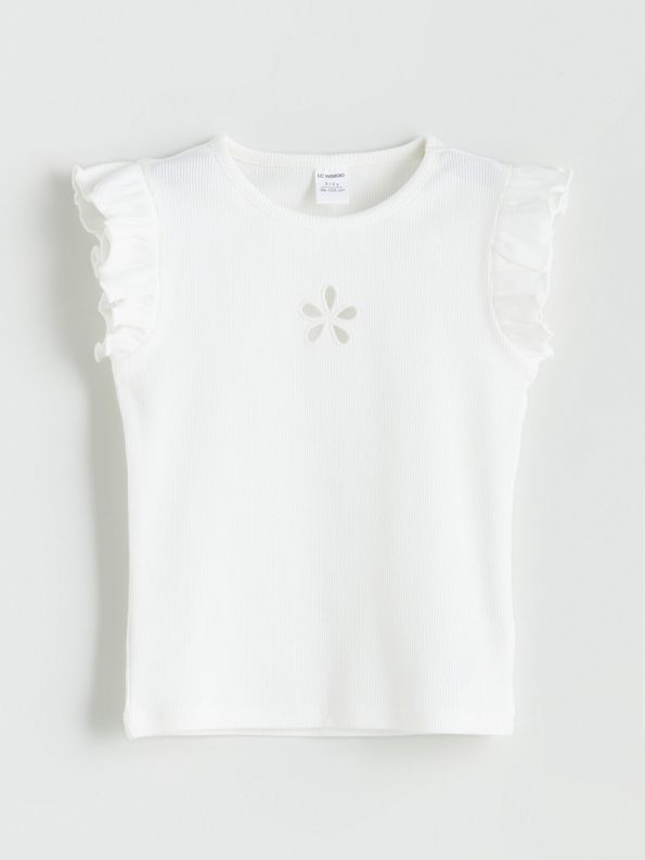 LCW Kids Cream Embroidered Crew Neck Blouse