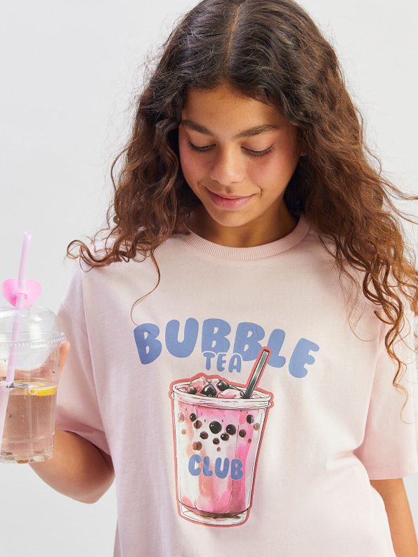 LCW Kids Pink Crew Neck T-Shirt for Girls