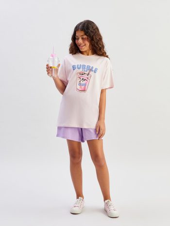 LCW Kids Pink Crew Neck T-Shirt for Girls
