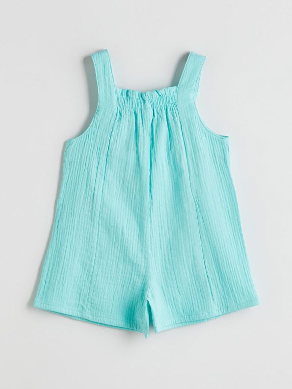 LCW Kids Turquoise Sleeveless Square Neck Girls' Overall