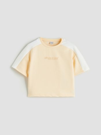 LCW Kids Orange Crew Neck Soft Touch T-Shirt and Shorts Set