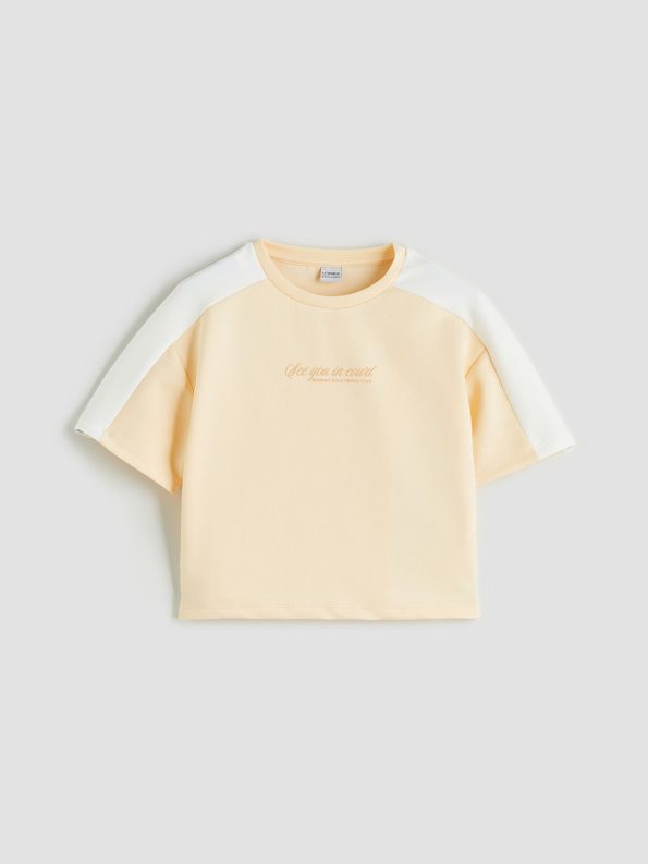 LCW Kids Orange Crew Neck Soft Touch T-Shirt and Shorts Set