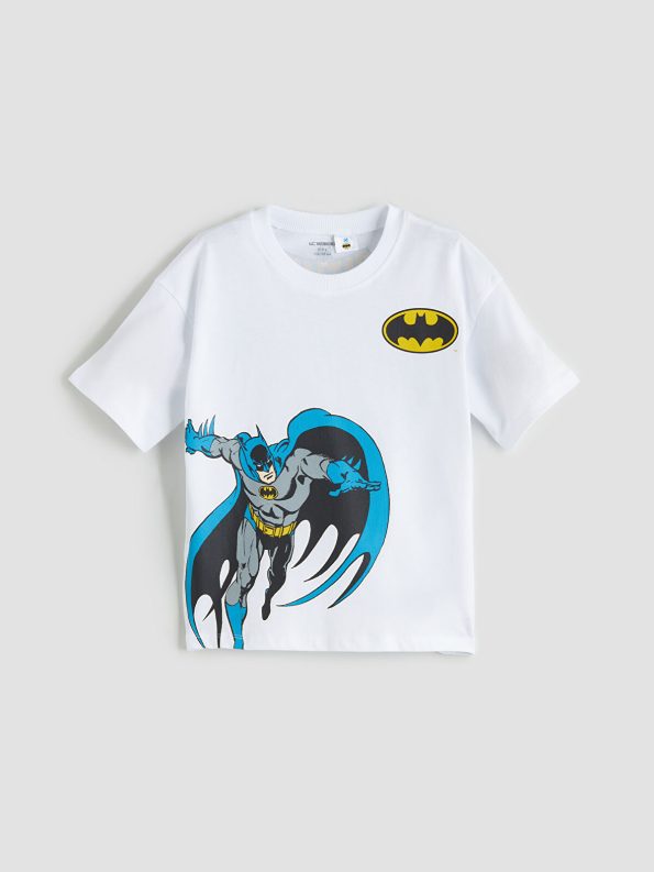 LCW Kids White Batman Print Crew Neck T-Shirt for Boys