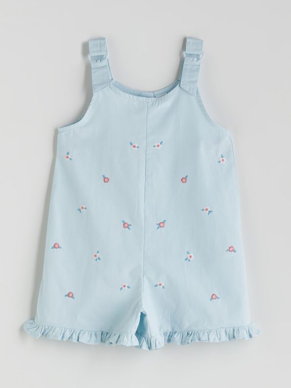 LCW Kids Blue Strappy Floral Embroidered Baby Girl Jumpsuit