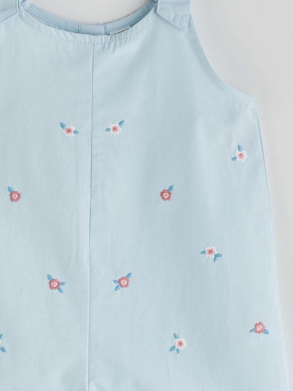 LCW Kids Blue Strappy Floral Embroidered Baby Girl Jumpsuit
