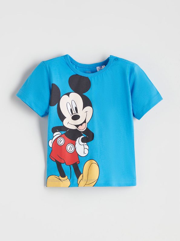LCW Baby Blue Mickey Mouse Printed Boys' T-Shirt and Shorts Set