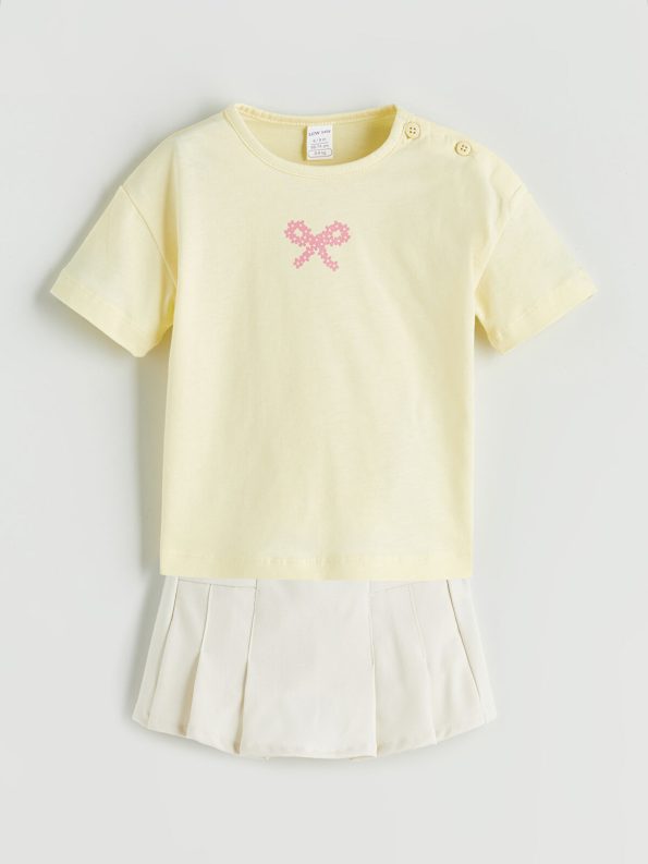 LCW Baby Yellow Bow Girl's T-Shirt and Skirt Set