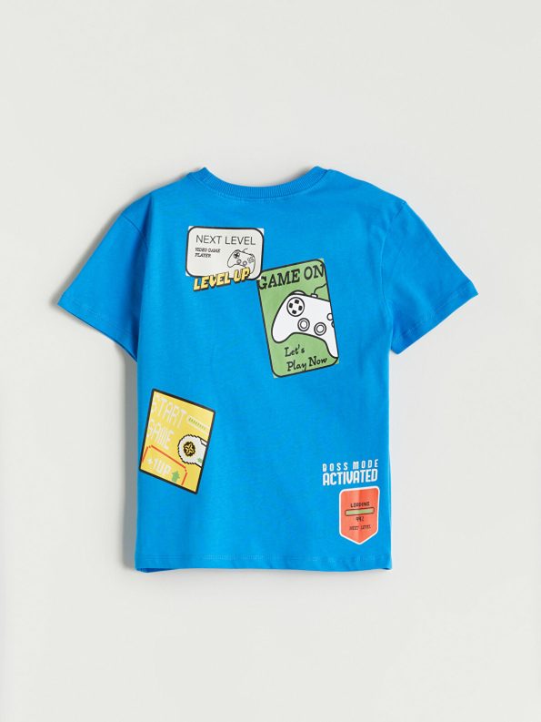 LCW Kids Blue Crew Neck Printed T-Shirt for Boys