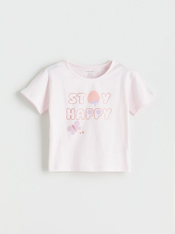 LCW Baby Pink Printed T-Shirt and Shorts Set for Girls