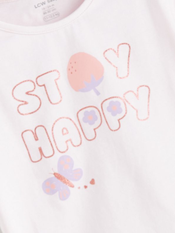 LCW Baby Pink Printed T-Shirt and Shorts Set for Girls