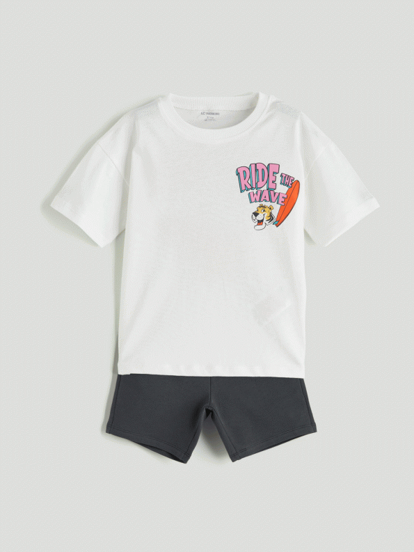 LCW Kids Cream Printed Boys T-Shirt and Shorts Set