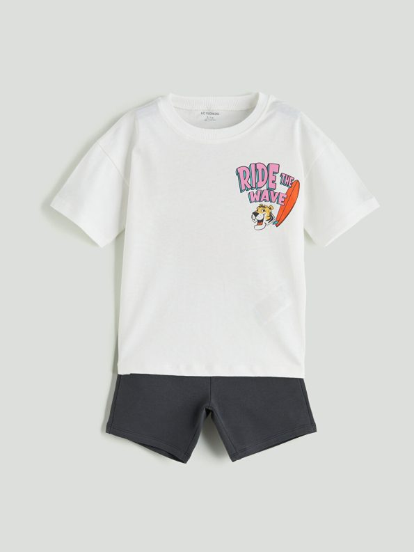 LCW Kids Cream Printed Boys T-Shirt and Shorts Set