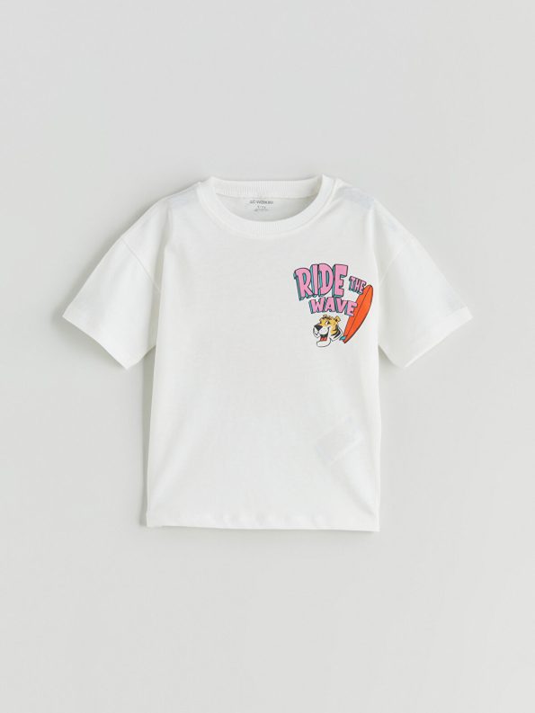 LCW Kids Cream Printed Boys T-Shirt and Shorts Set