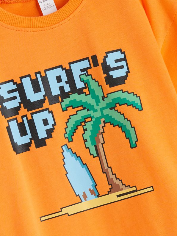 LCW Kids Orange Printed Crew Neck T-Shirt for Boys