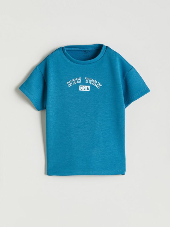LCW Baby Blue Printed Boys' T-Shirt and Shorts Set