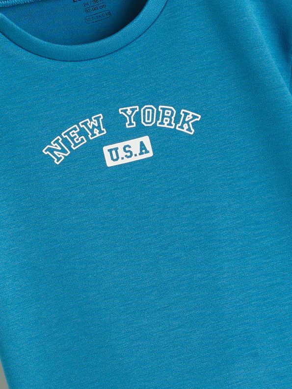 LCW Baby Blue Printed Boys' T-Shirt and Shorts Set