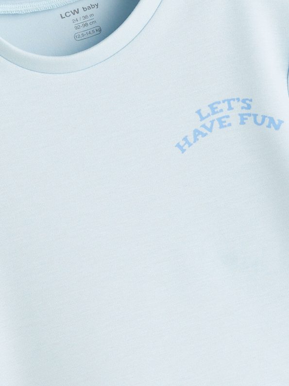 LCW Baby Blue Printed Boys T-Shirt and Shorts Set