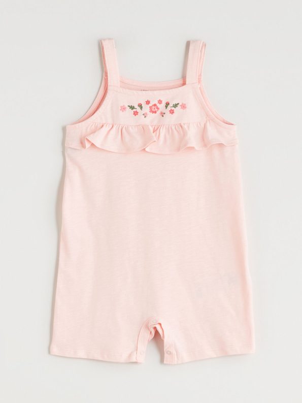 LCW Baby Pink Square Neck Floral Baby Romper