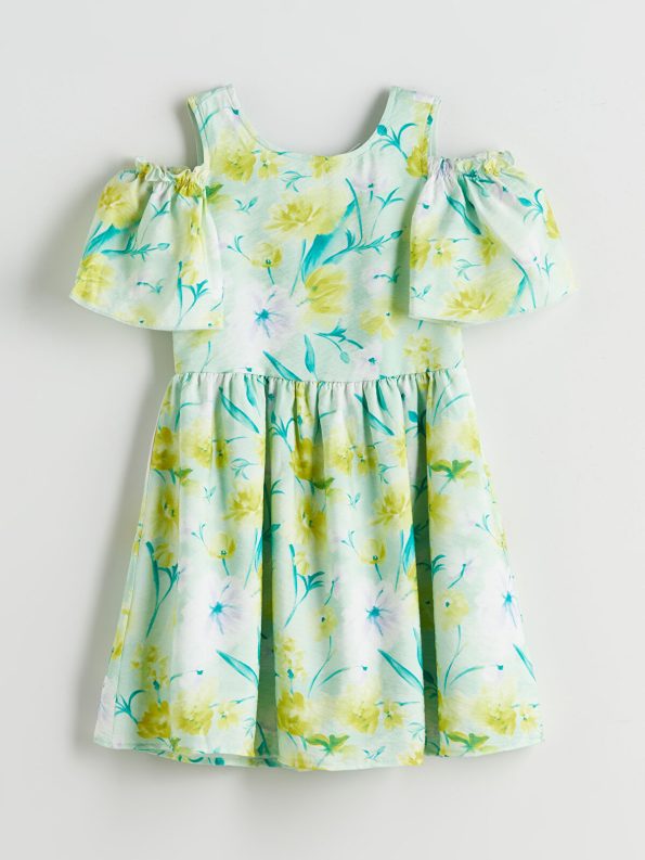 LCW Kids Green Floral Print Dress for Girls