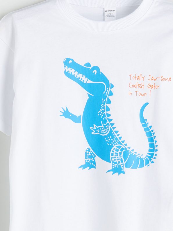 LCW Kids White Dinosaur Print T-Shirt for Boys