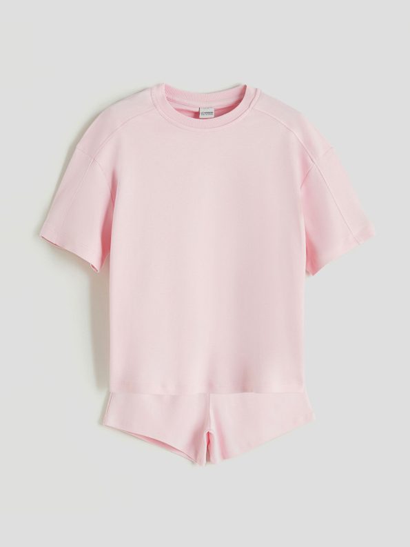 LCW Kids Pink Crew Neck T-Shirt and Shorts Set
