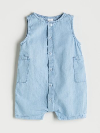 LCW Baby Blue Pocket Button-Up Baby Romper