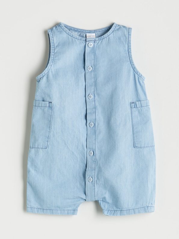 LCW Baby Blue Pocket Button-Up Baby Romper