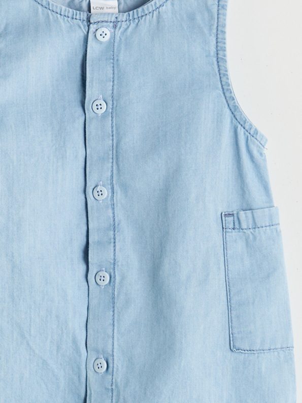 LCW Baby Blue Pocket Button-Up Baby Romper