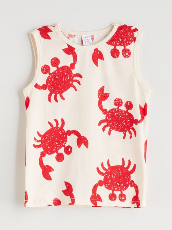 LCW Baby Cream Crab Print Boys' T-Shirt and Shorts Set