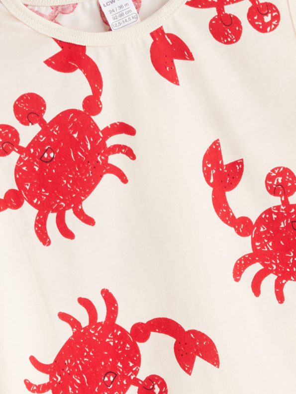 LCW Baby Cream Crab Print Boys' T-Shirt and Shorts Set