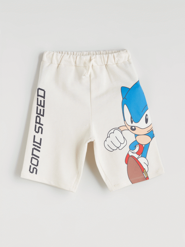 LCW Kids Beige Elastic Waist Sonic Printed Boys Shorts