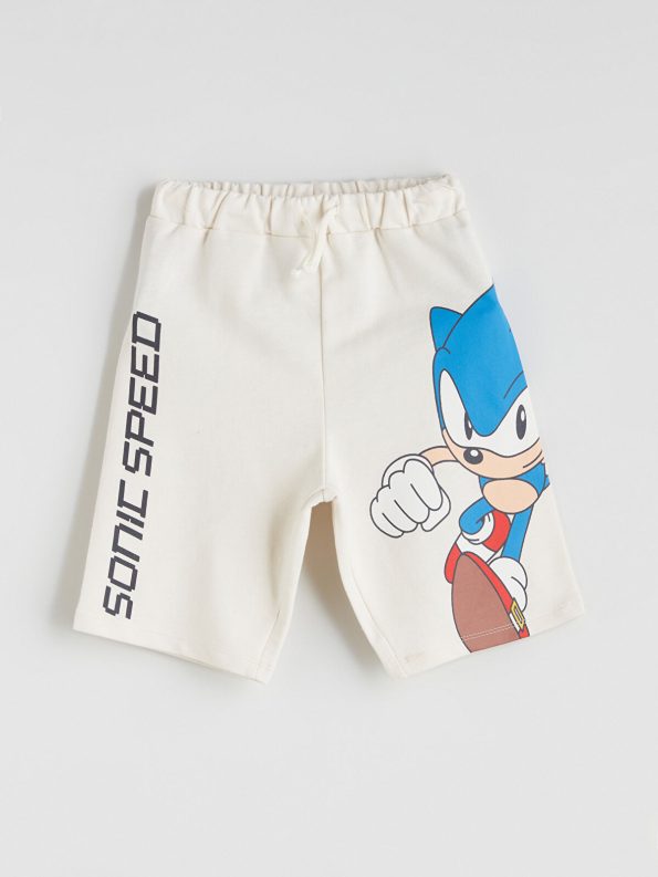 LCW Kids Beige Elastic Waist Sonic Printed Boys Shorts