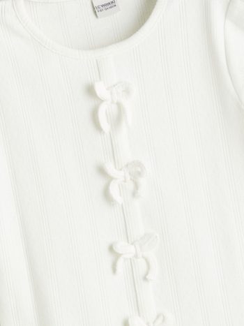 LCW Kids Cream Bicycle Neck Bow Detail Girls Crop T-Shirt