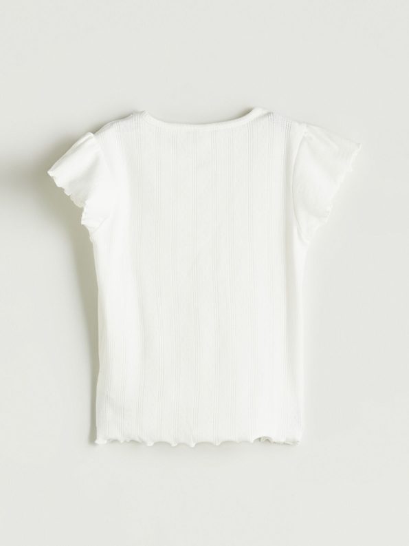 LCW Kids Cream Bicycle Neck Bow Detail Girls Crop T-Shirt