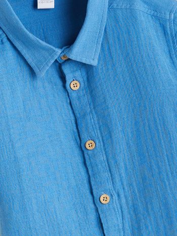LCW Baby Blue Basic Cotton Shirt for Boys