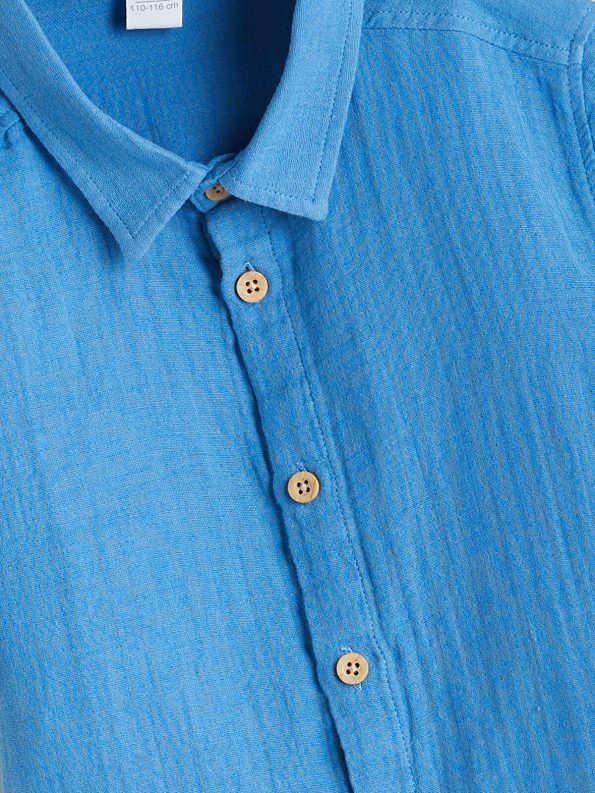 LCW Baby Blue Basic Cotton Shirt for Boys