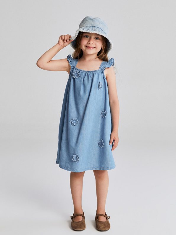 LCW Kids Indigo Square Neck Floral Girls Denim Dress