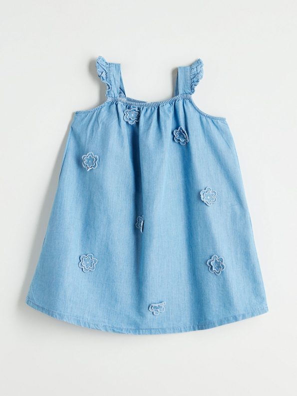 LCW Kids Indigo Square Neck Floral Girls Denim Dress