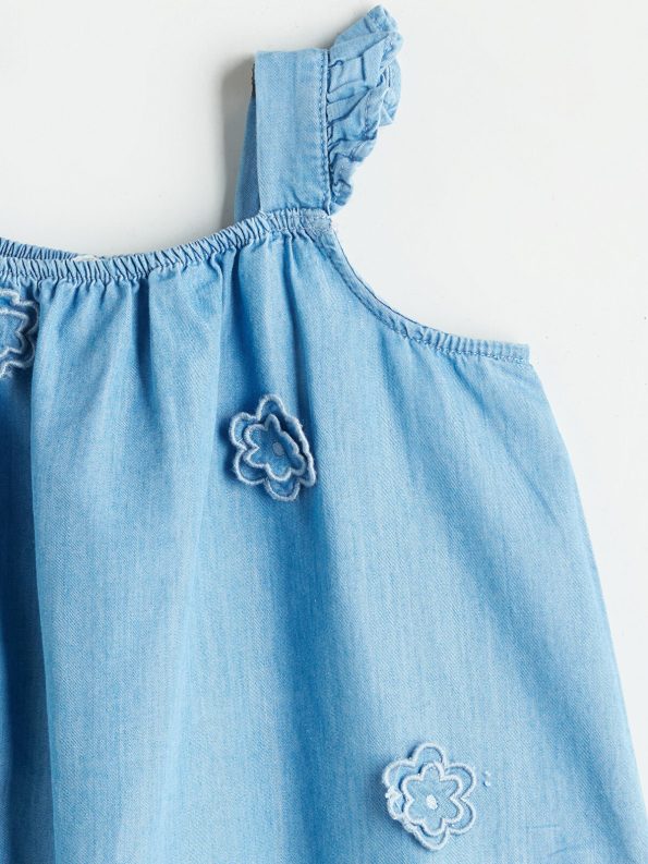LCW Kids Indigo Square Neck Floral Girls Denim Dress