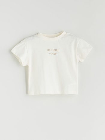 LCW Baby Cream Printed Boys' T-Shirt and Shorts Set