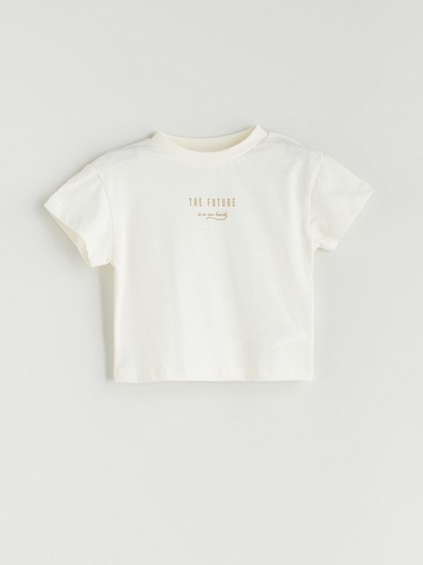 LCW Baby Cream Printed Boys' T-Shirt and Shorts Set