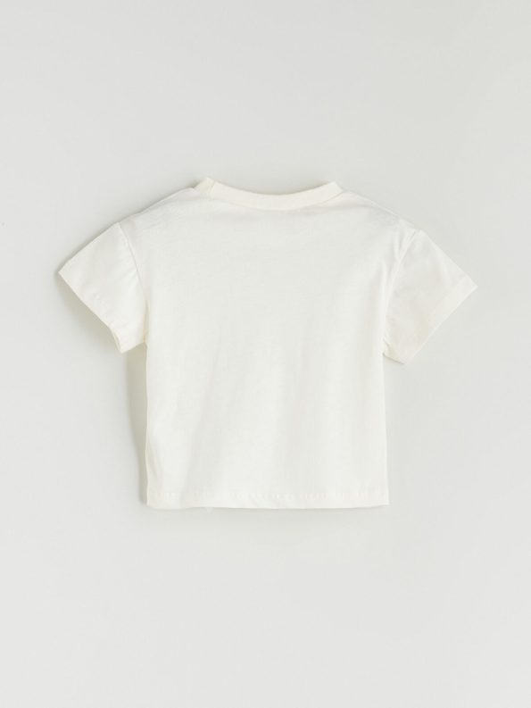 LCW Baby Cream Printed Boys' T-Shirt and Shorts Set